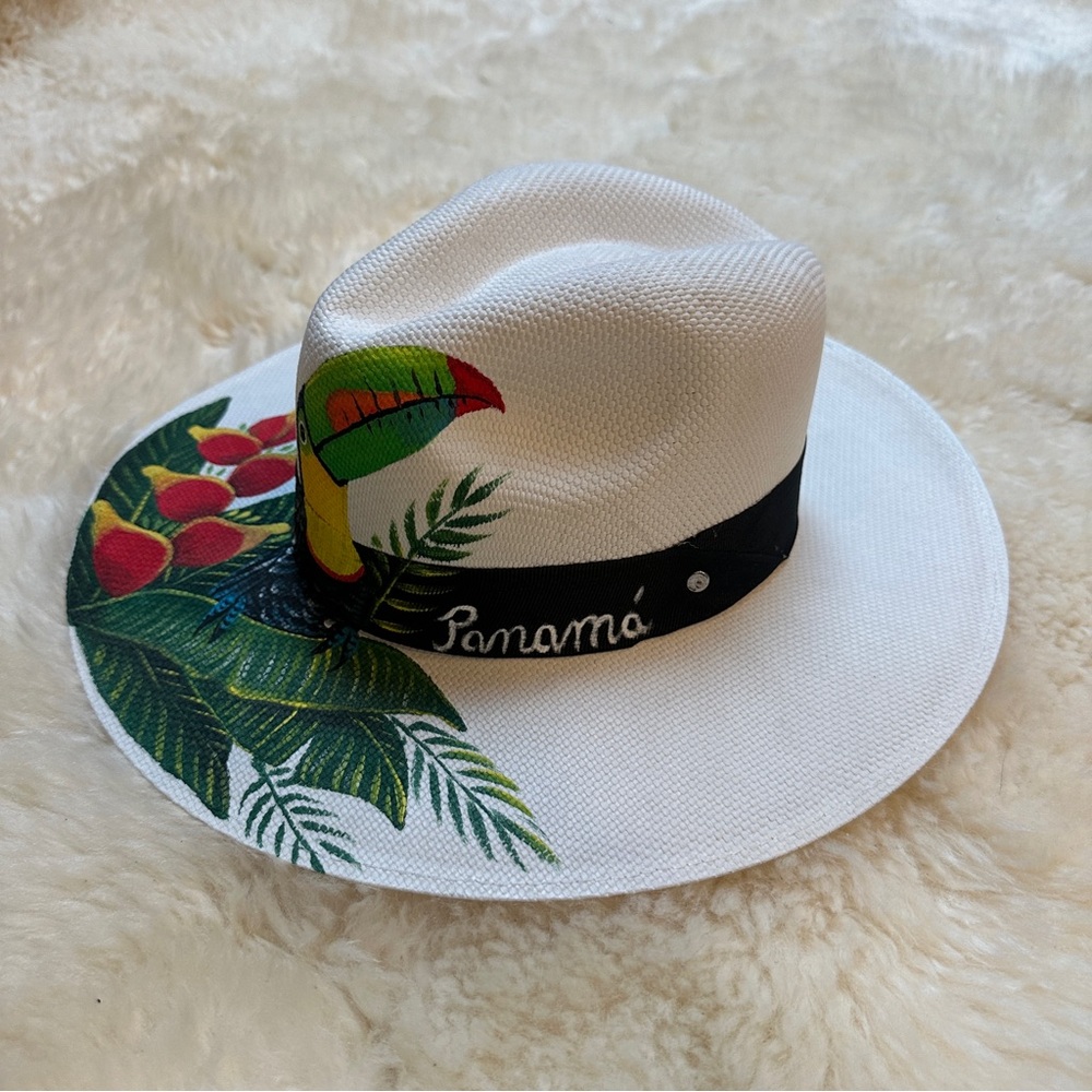 White Tropical Print Women's Hat - Panama - Picture 6 of 8